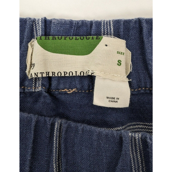Anthropologie Coastal Blue High Rise Striped 100% Linen Pull-On Pants Small - Picture 7 of 11